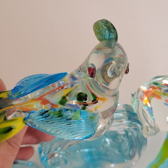 Vintage Hand Blown Tropical Bird Parrots Cockatoos on the branch Murano Style - Picture 12 of 16